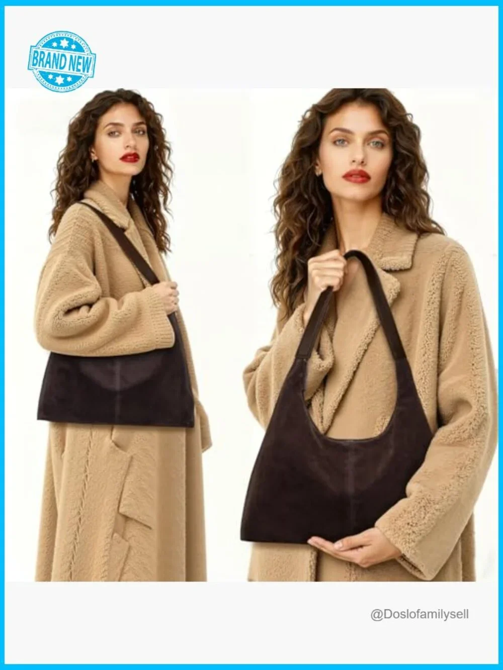 Suede Leather Hobo Shoulder Bag Slouchy Tote Handbag Crescent Purse Women